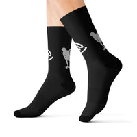 Black Sublimation Socks with White Graphic Skate Crew Socks