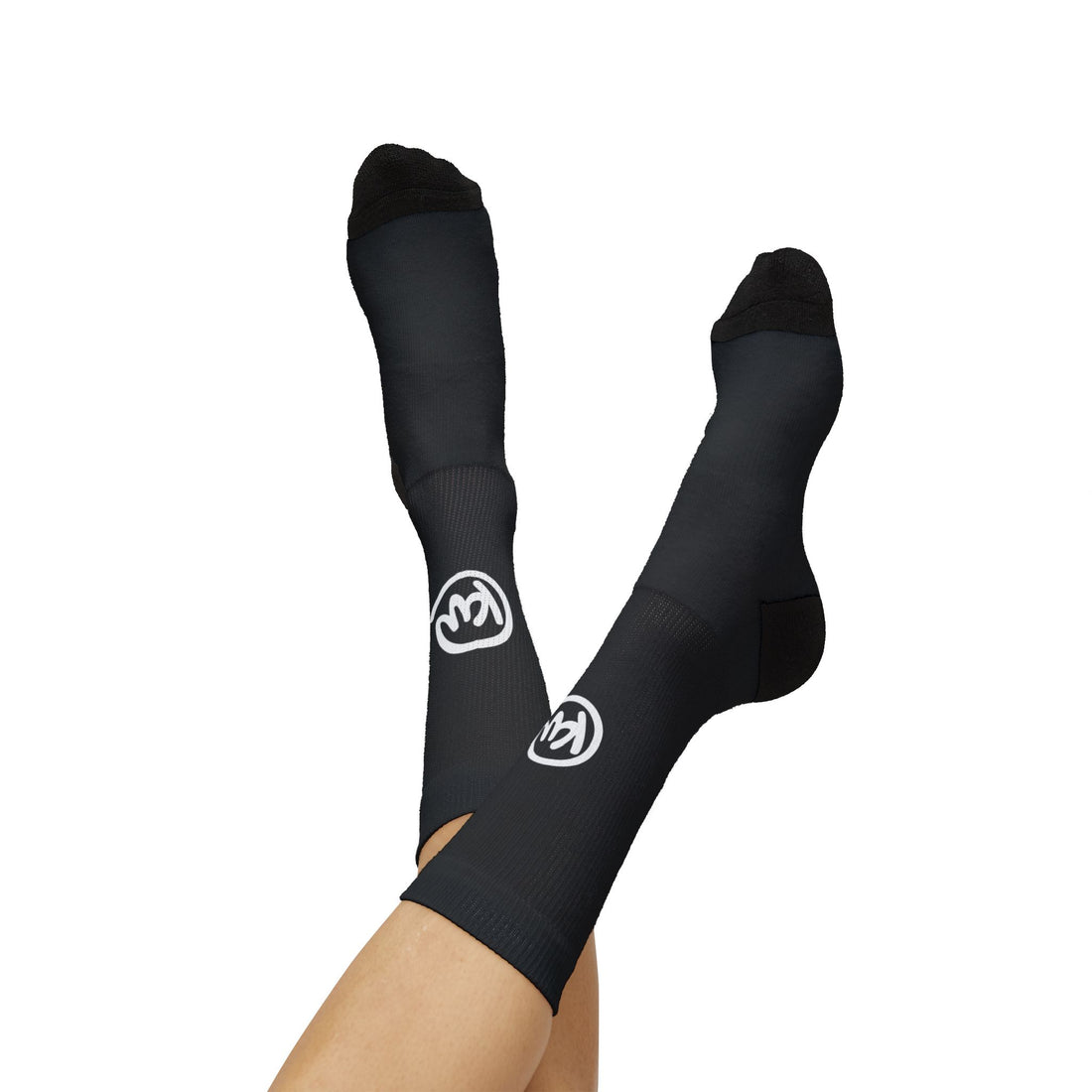 Black Sublimation Socks with White Graphic Skate Crew Socks