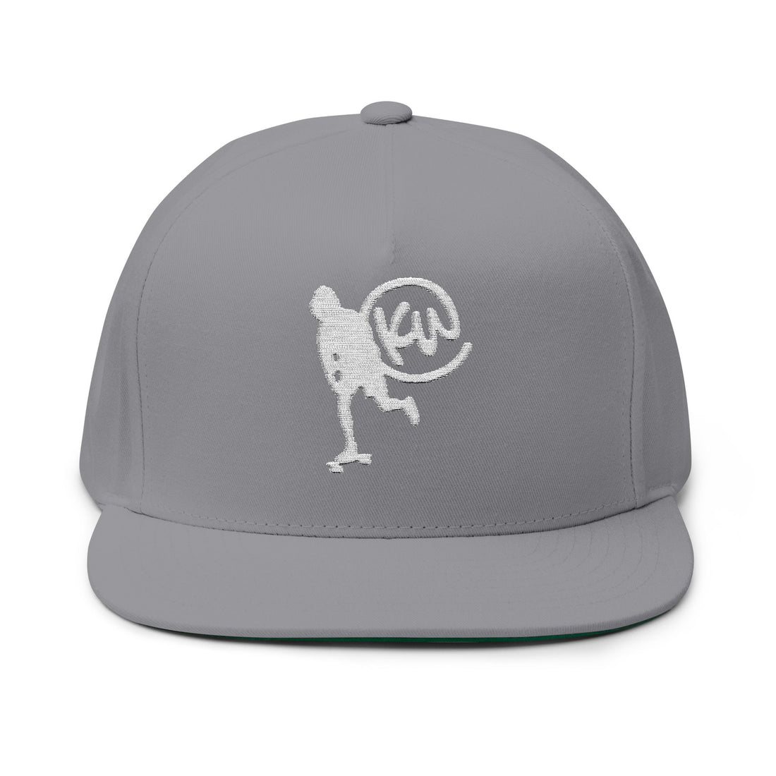 Embroidered KW Skate Push Grey Flat Bill Cap Snapback