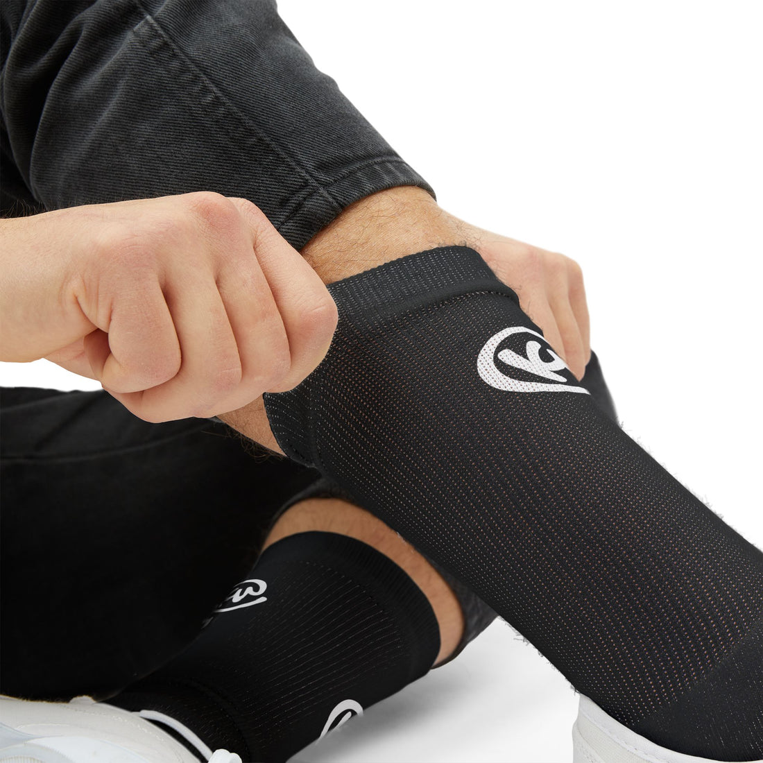 Black Sublimation Socks with White Graphic Skate Crew Socks