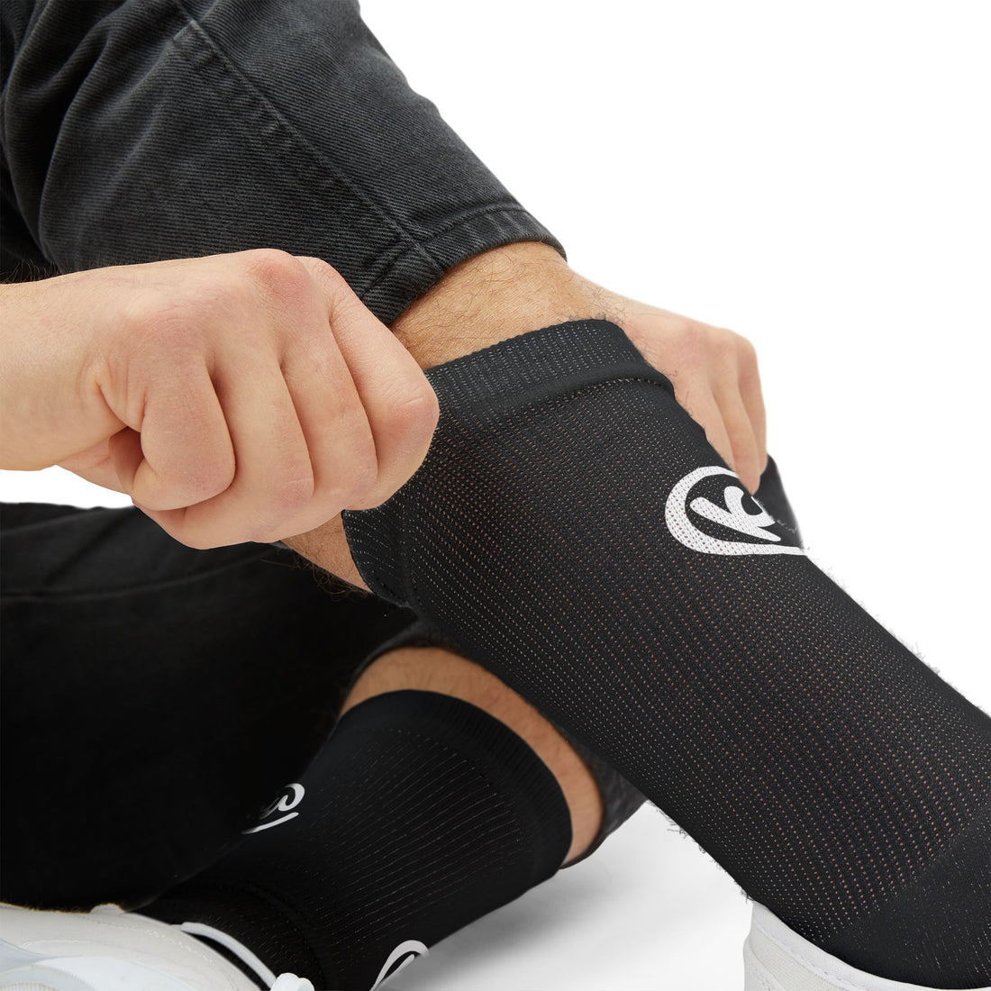 Black Sublimation Socks with White Graphic Skate Crew Socks