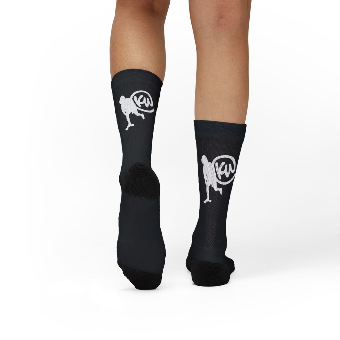 Black Sublimation Socks with White Graphic Skate Crew Socks